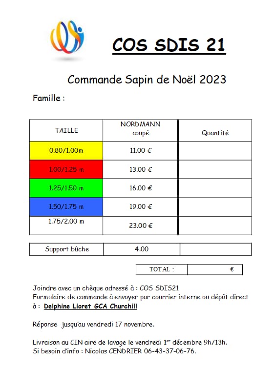 COMMANDE SAPIN DE NOEL COS SDIS 21